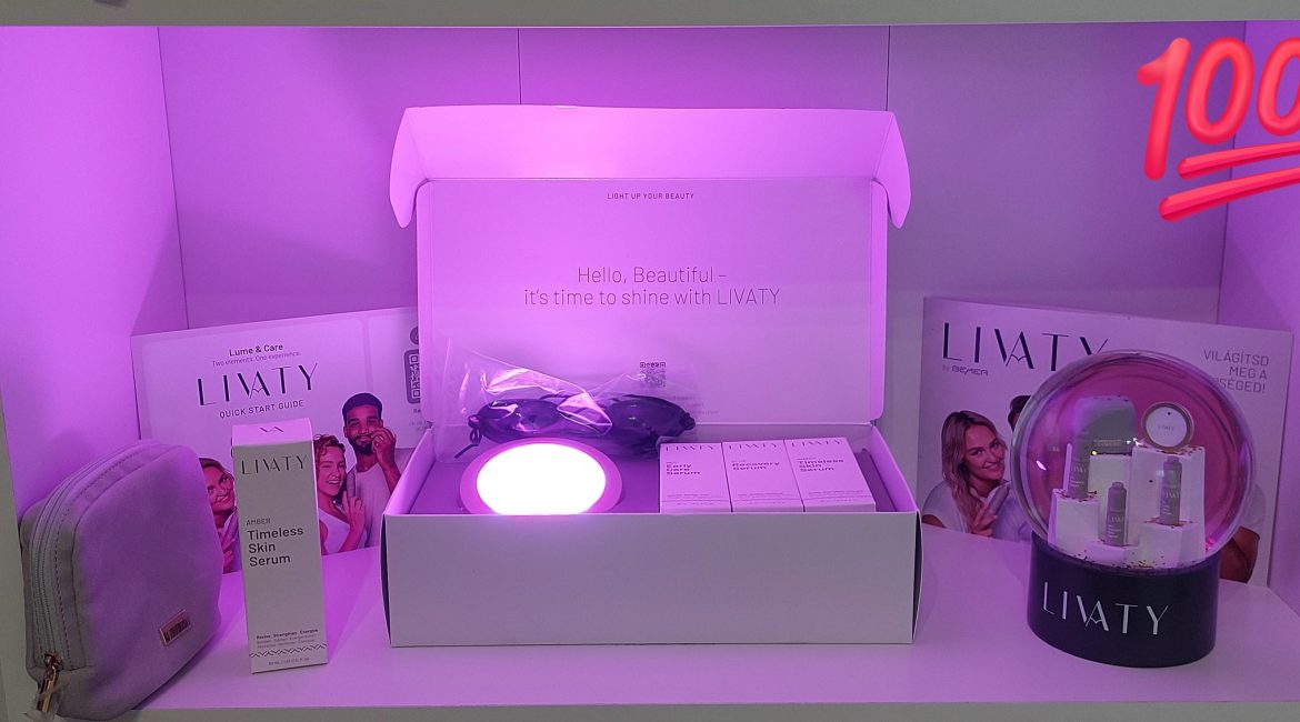 LIVATY LED fényterápiás bőrápoló szett és Timeless Skin Serum elegáns csomagolásban